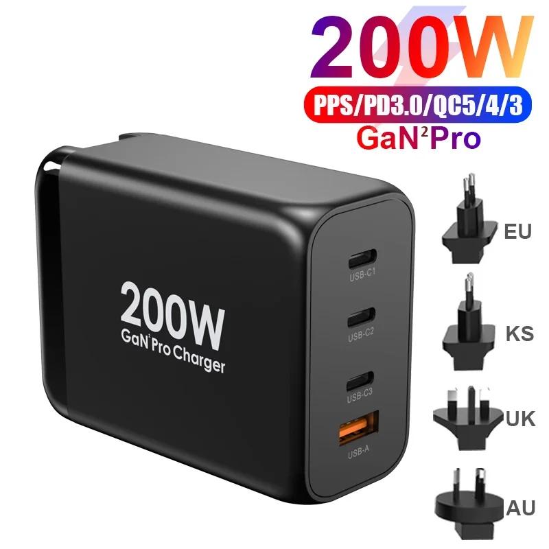 GaN 200W USB C  , 4 Ʈ PD 100W 65W PPS45W QC ʰ  , ƺ Ʈ  14 13 Ｚ S21 